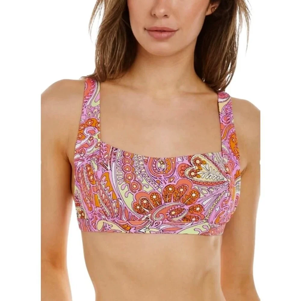 Jessica Simpson Women Size XL‎ Boho Retro Mandarin Multi Paisley Bikini Top NEW
